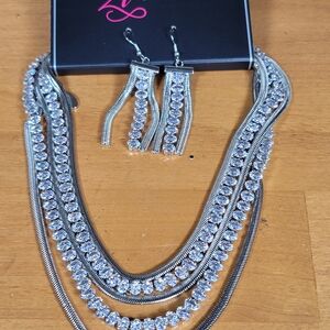 Elegant Silver & White Rhinestone Necklace and Earring Set